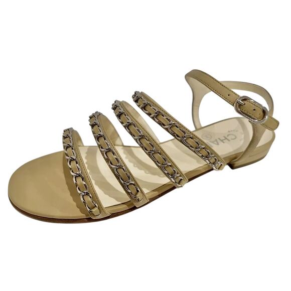 Chanel Chain-Link Strappy Gladiator Lambskin Slingback Sandals Size 6.5 EU 37 - Picture 1 of 13